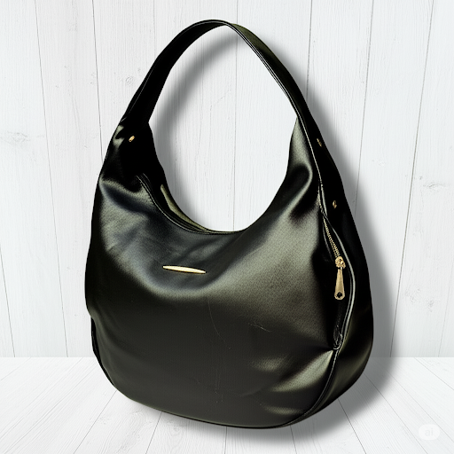 Sozen Leather Half Moon Hobo Bag-Black