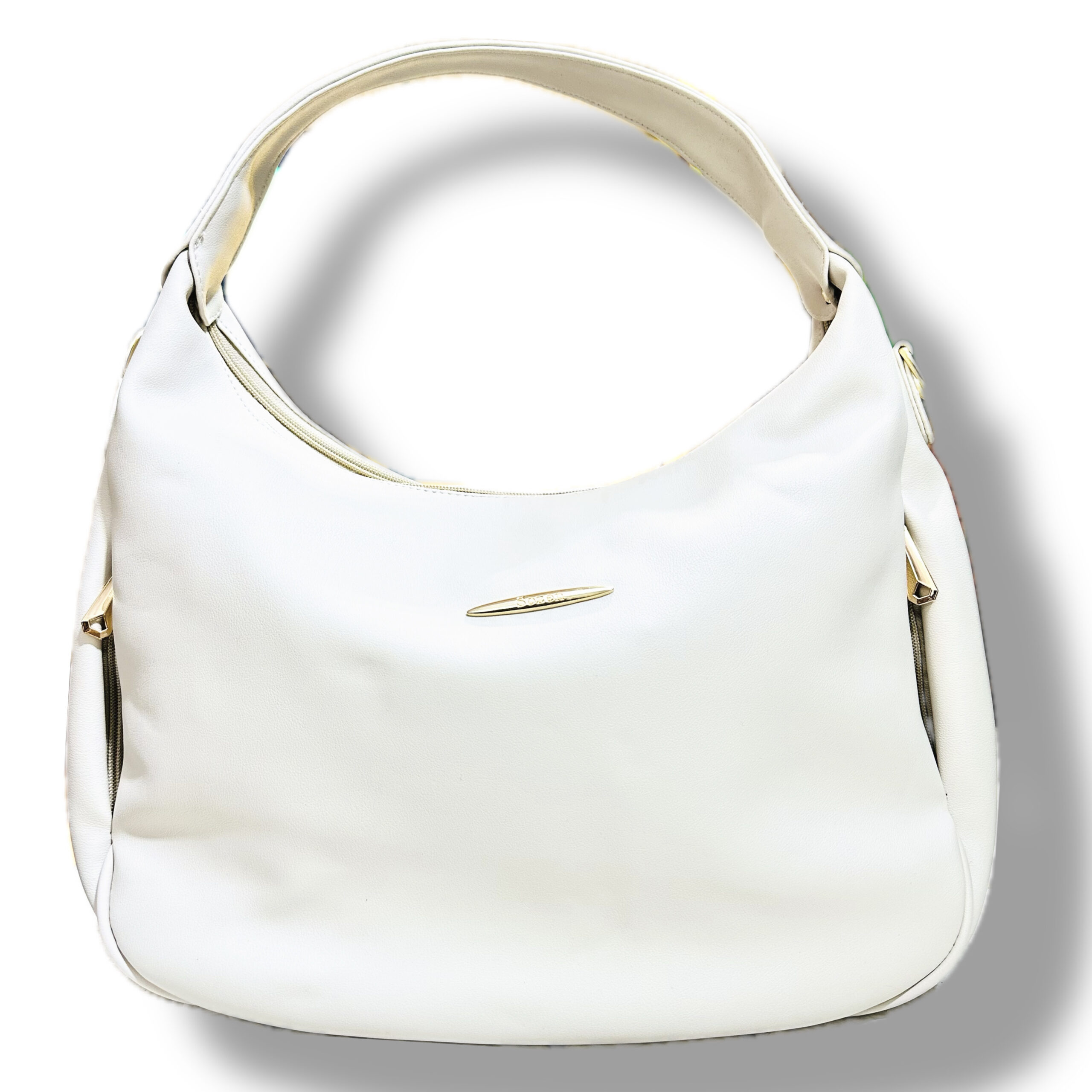 Sozen Leather Half Moon Hobo Bag-Beige