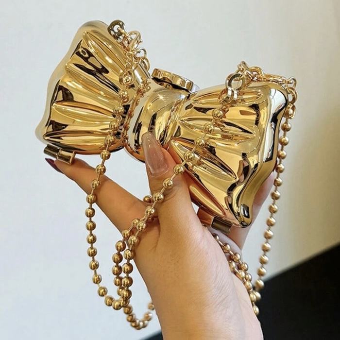 BOW METAL HIGH-END BANQUET BAG-GOLDEN
