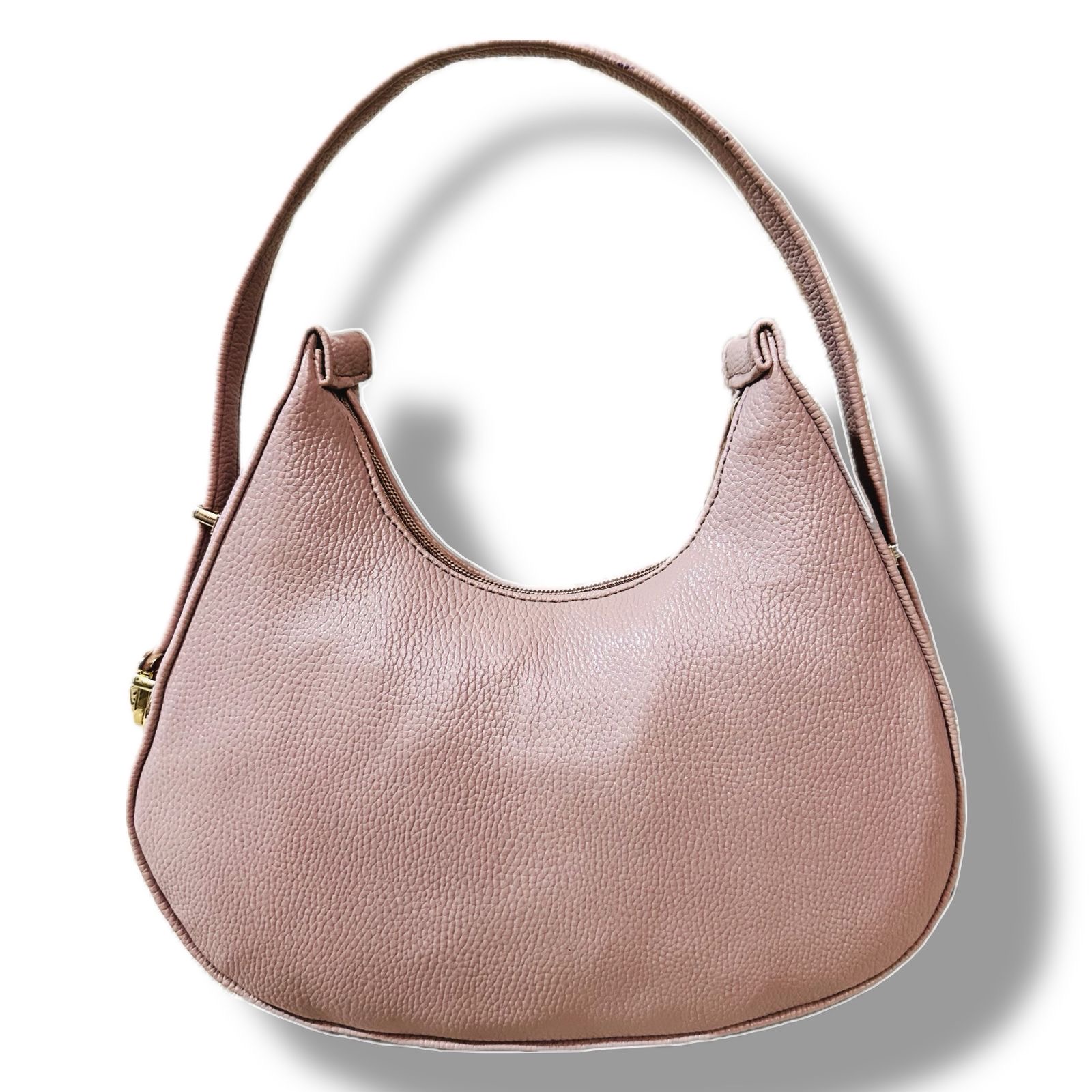 Half Moon Leather Shoulder Bag-Blushed