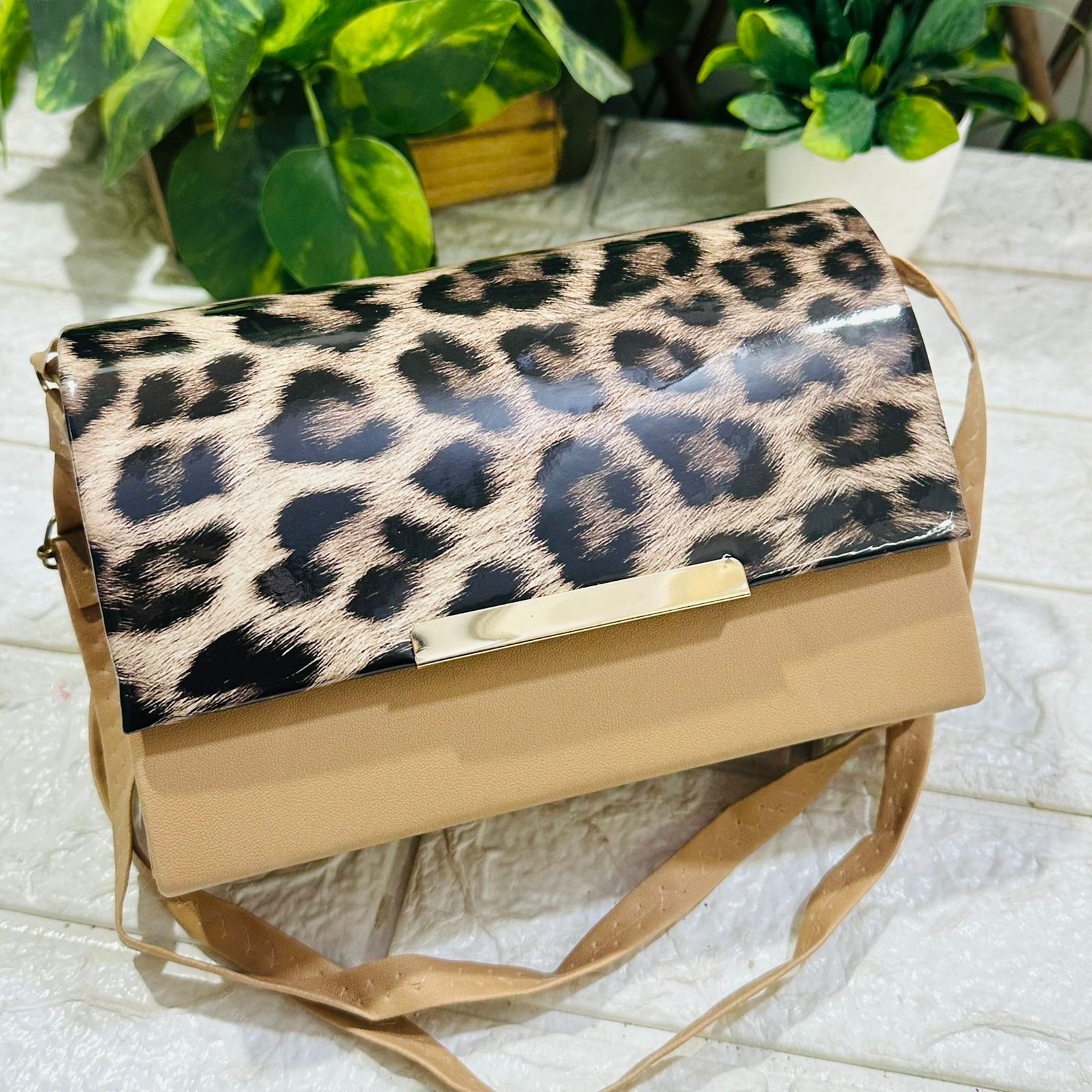 Leopard Print Side sling - Beige