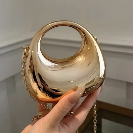Luxury Metallic Acrylic Clutch -Gold