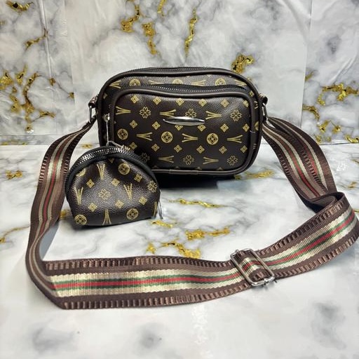 Woman Fashion Sling Bag with Pouch Brown