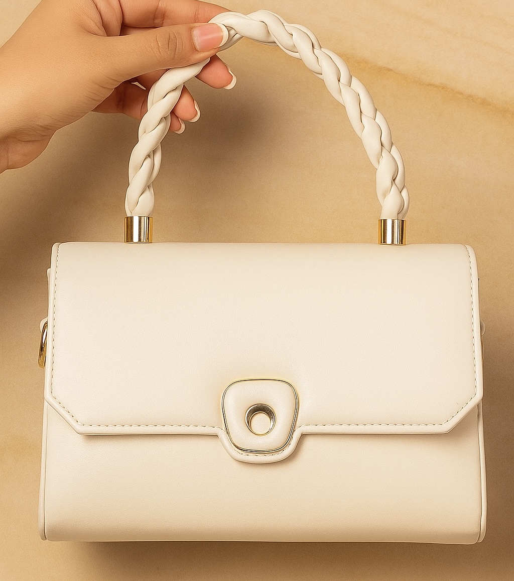 Luxe Braided Handle Bag- Off White