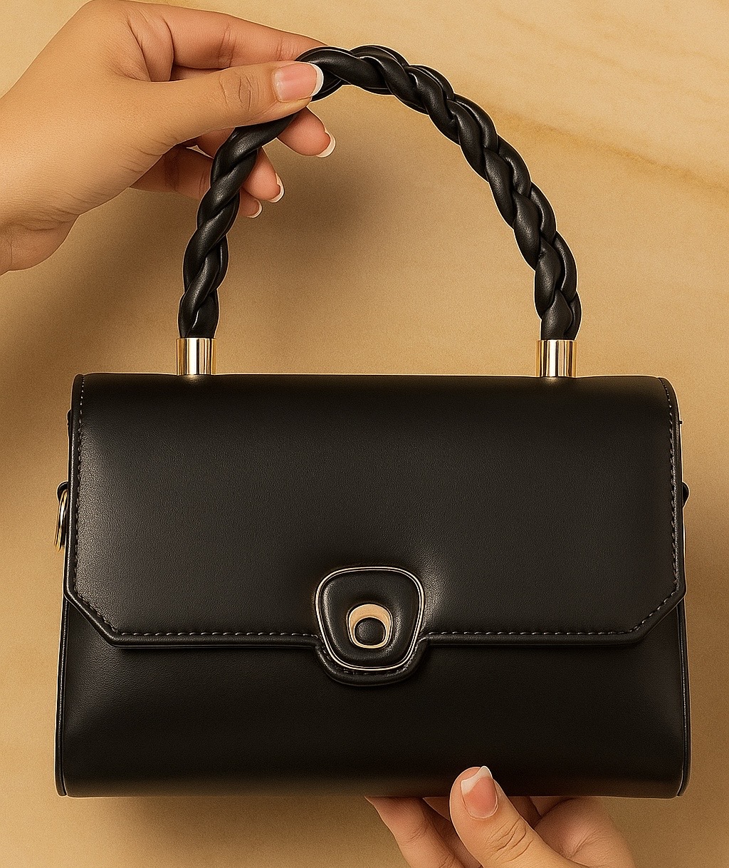 Luxe Braided Handle Bag- Black