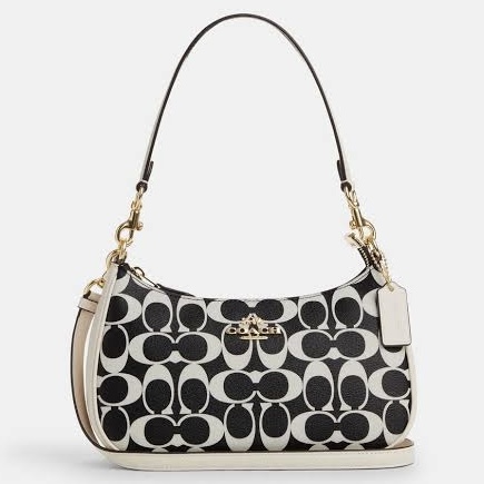 Coach Signature Teri Shoulder Bag- Black and white