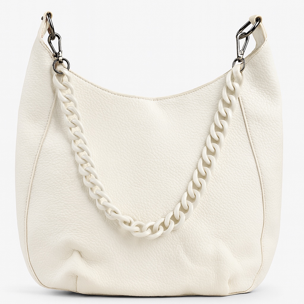 Korean Hobo College Bag Off White Colour With metal Chain and long belt