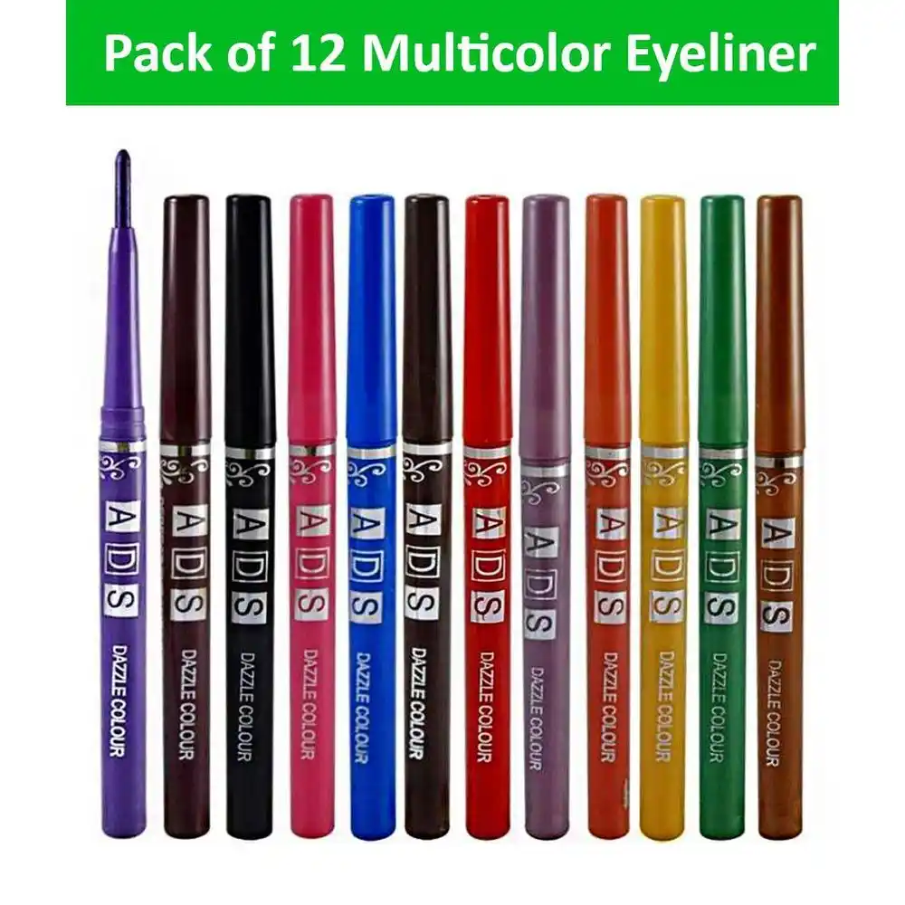 Ads 12 pcs Color Kajal Pack Waterproof | Color Eye Pencil