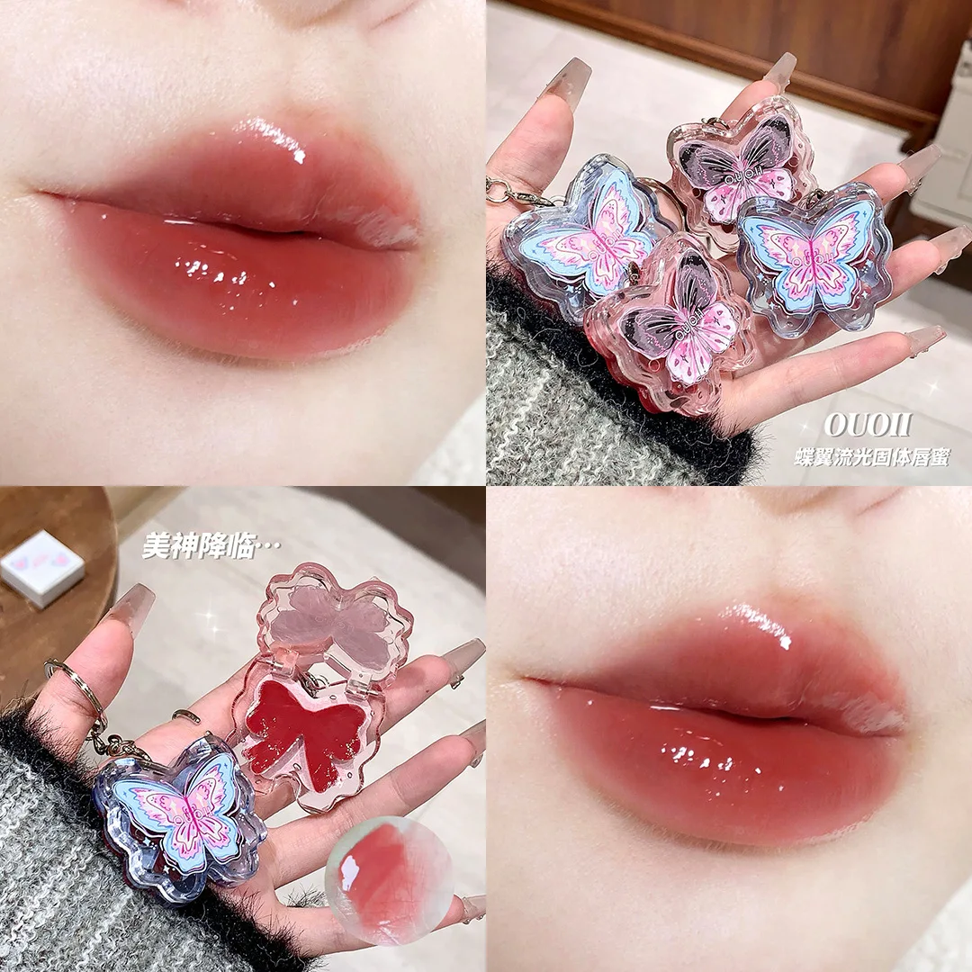 Butterfly Keychain Solid Lip Gloss | High Shine Glossy Finish | Non-Sticky Lip Care | Moisturizing Long-Lasting Waterproof