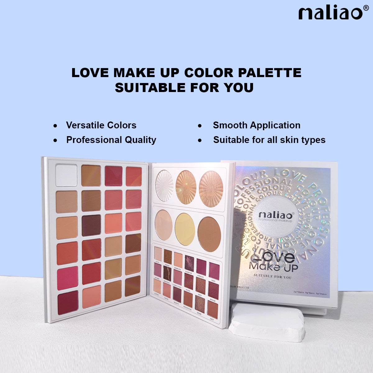 Maliao Professional Love Makeup Palette, includes 48 richly pigmented shades for eye and face makeup