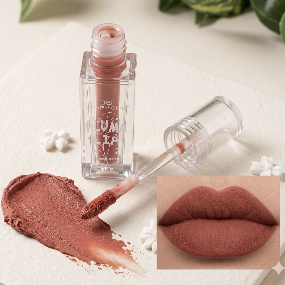 CRAZY GIRL Plump Lip Velvet Moose Lipstick | Long Lasting Velvet Matte Finish Lip Tint for Women & Girls | Highly Pigmented & Lightweight Formula | Smudge-Proof & Hydrating Lip Gloss with Soft Applicator-Soft Pink