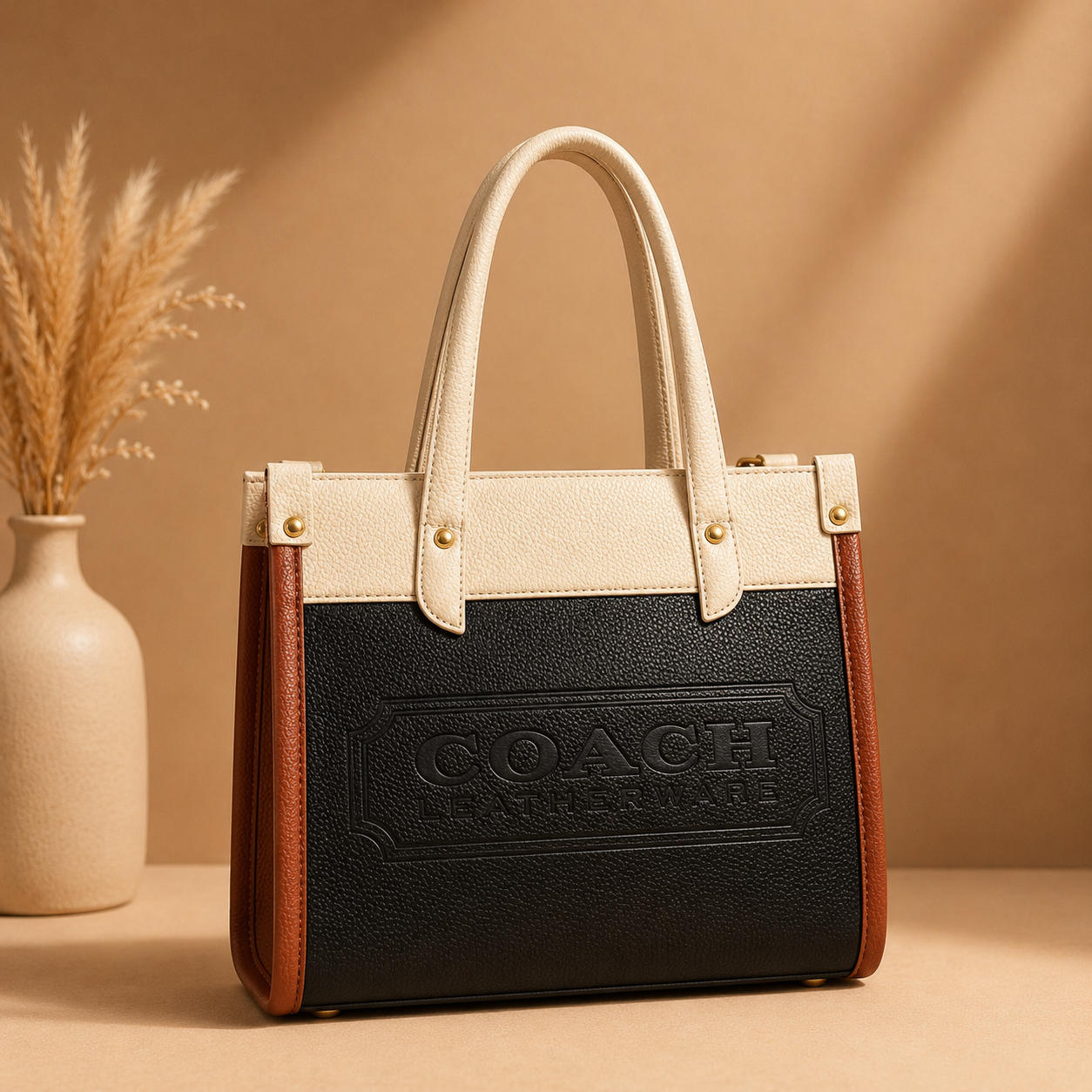Coach Leatherwear Field Tote Bag-Bake beige